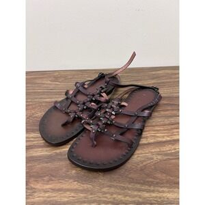 Laidback London Gladiator Sandals Burgundy Leather Studded Strappy Size 37